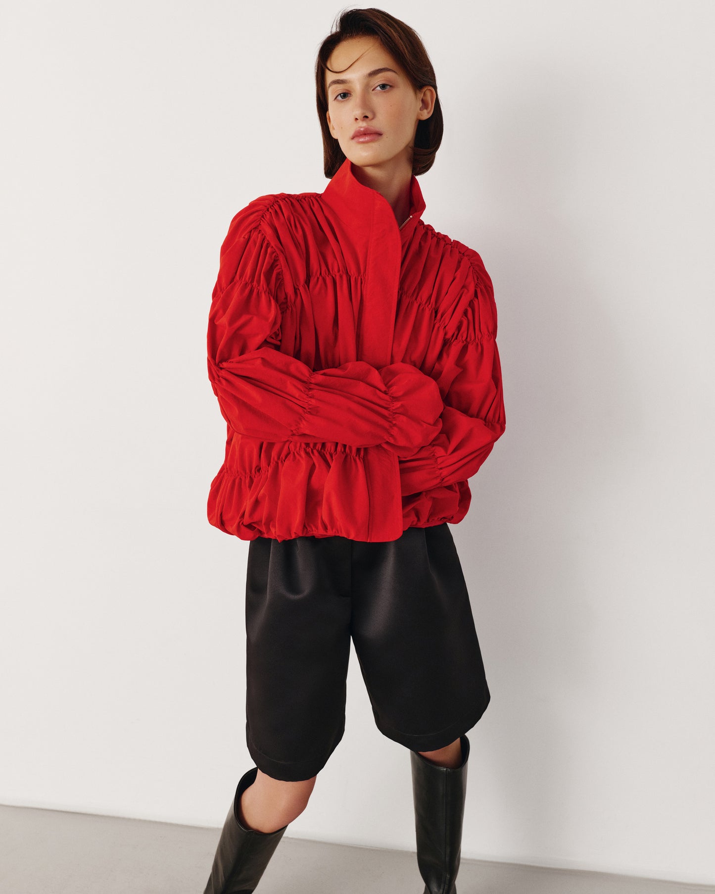 Red draped bomber jacket