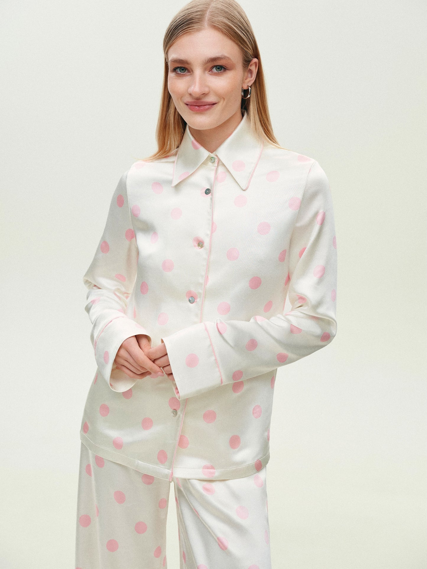 Pink polkadot blouse