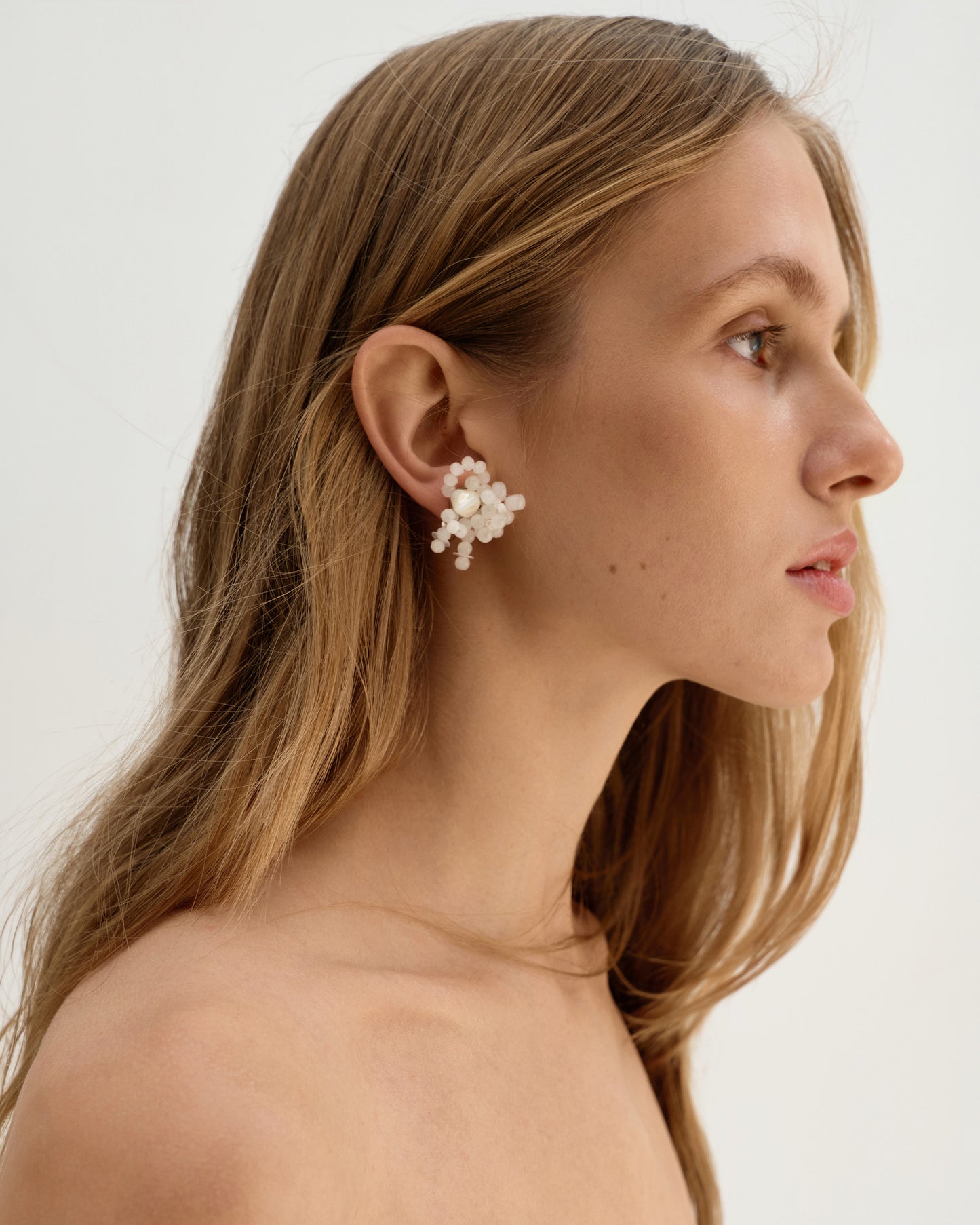 Pearl Orchid Beaded Earrings