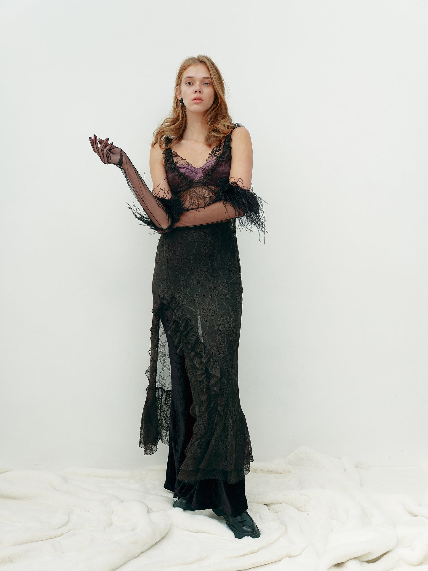 Lace maxi dress in black colour