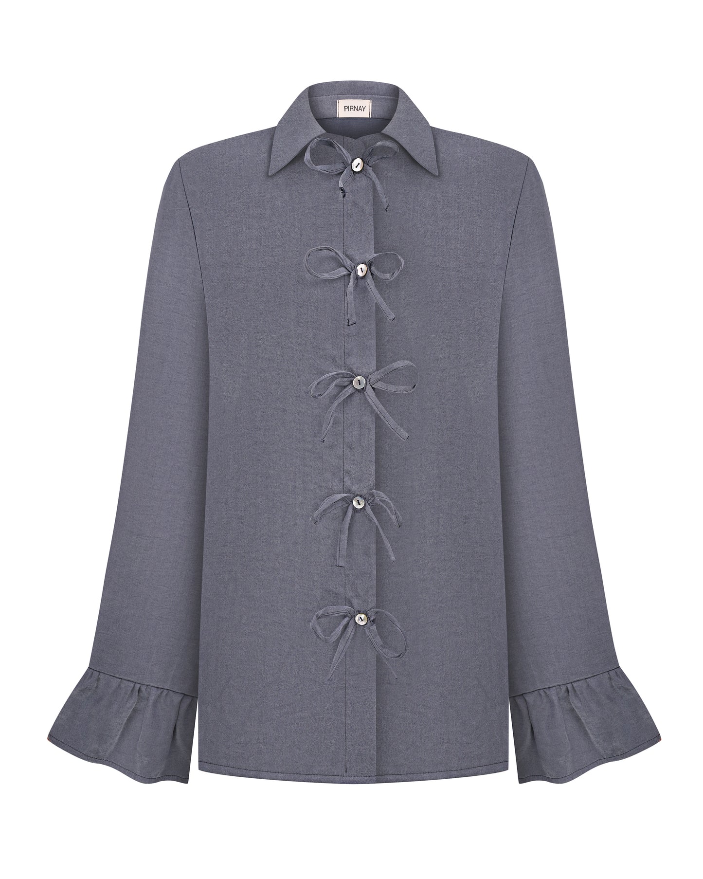 Blue-gray blouse with ruffles