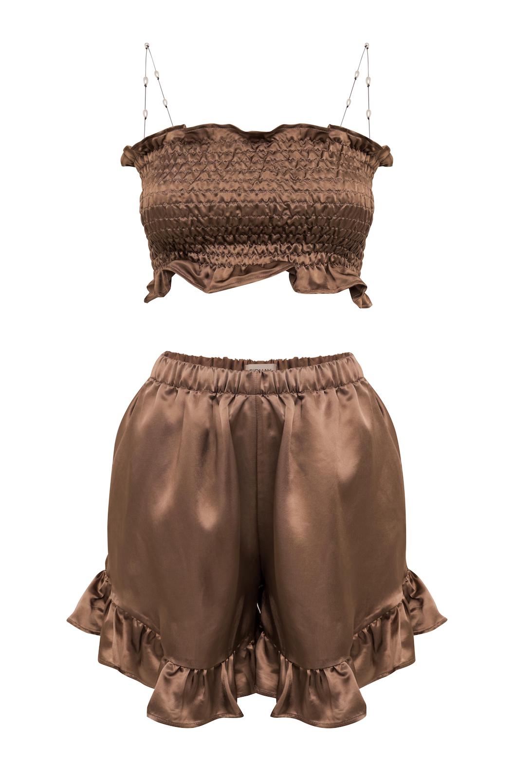Brown ruffle shorts