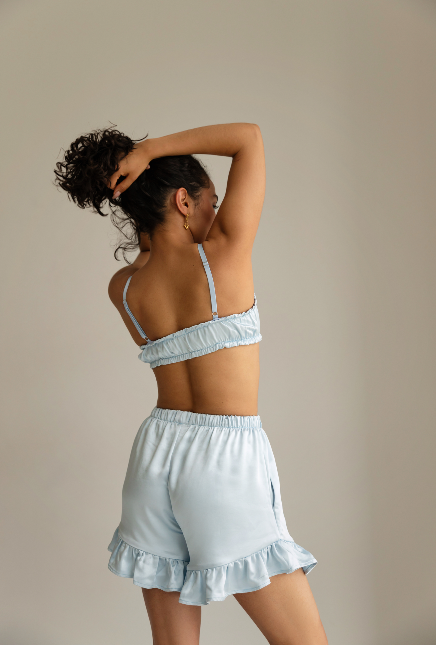 Blue shorts with ruffles