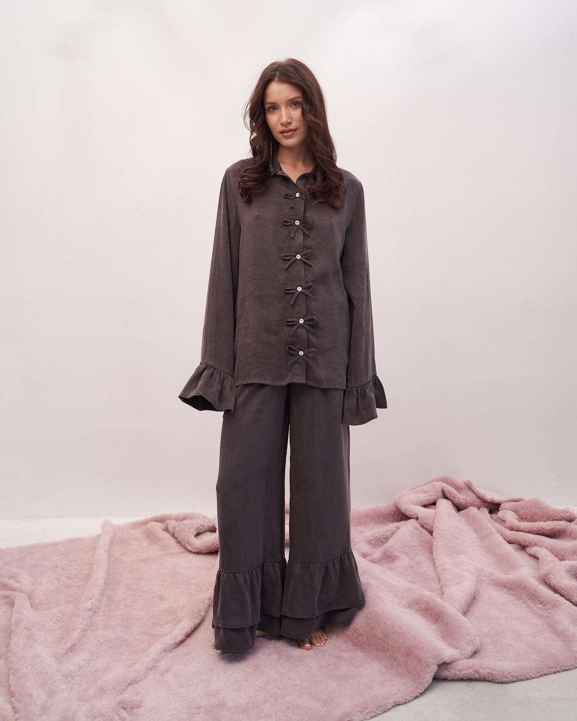 Purple pants with ruffles