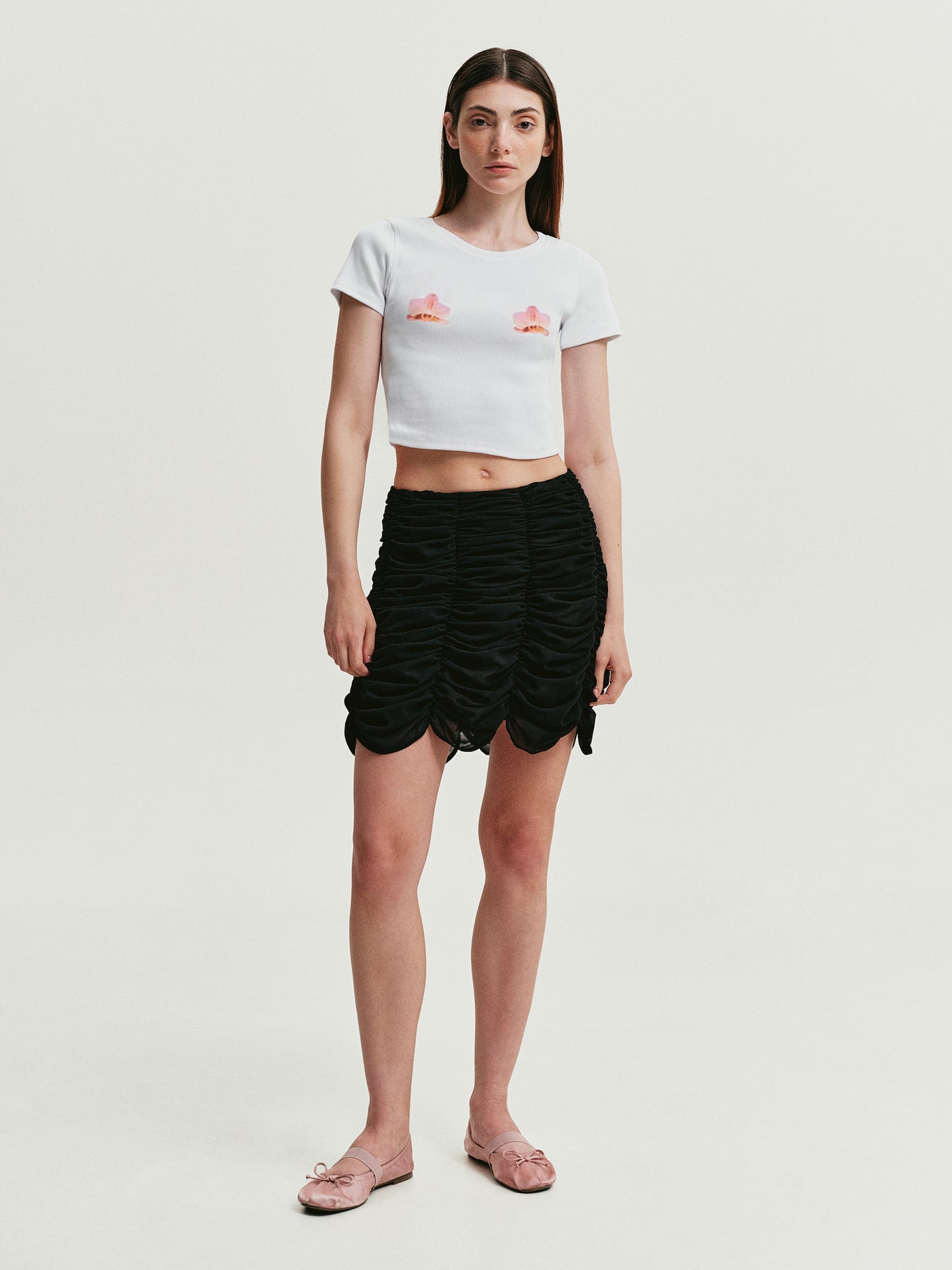 T-shirt with orchid in white