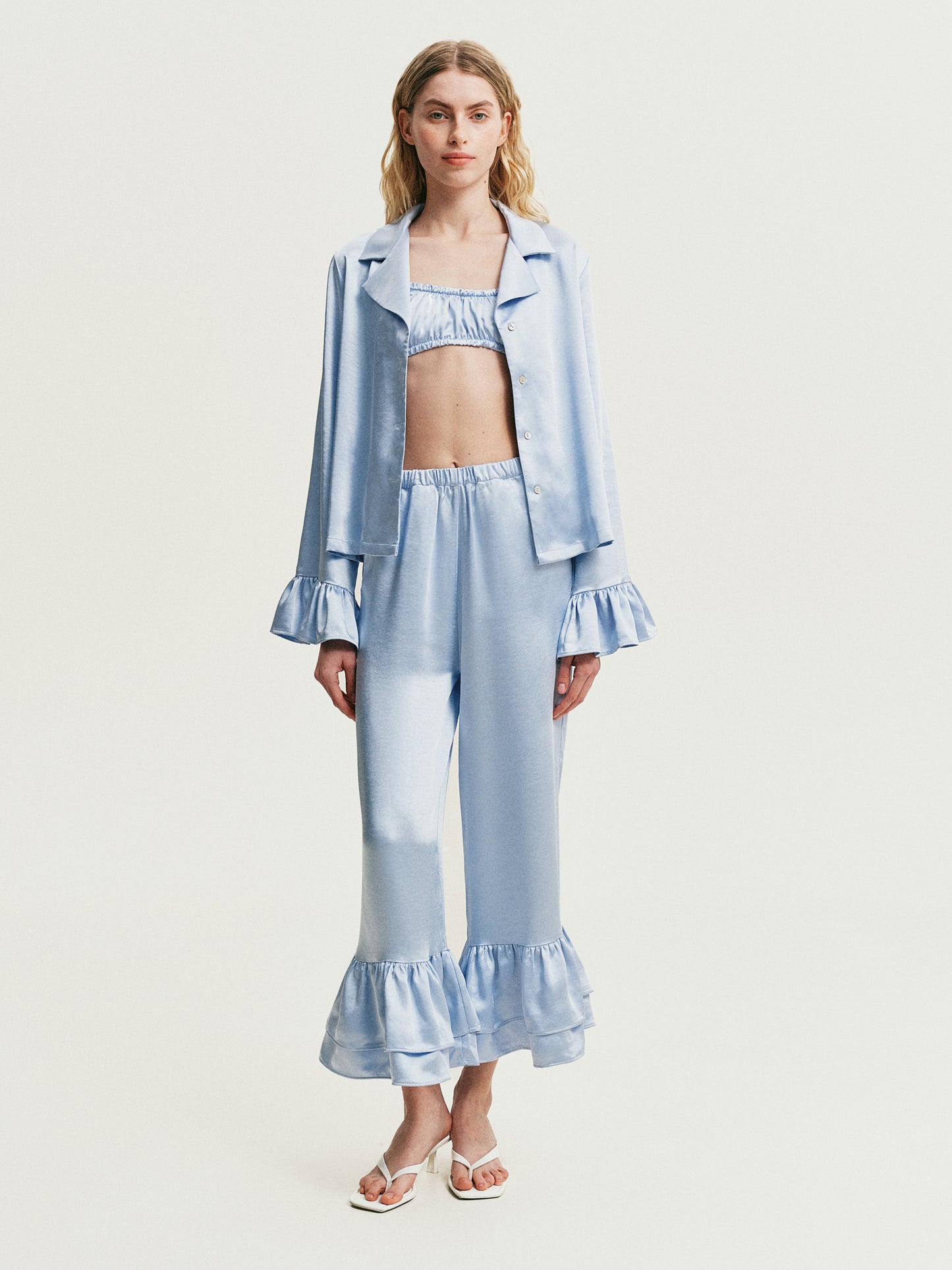 Blue pants with ruffles