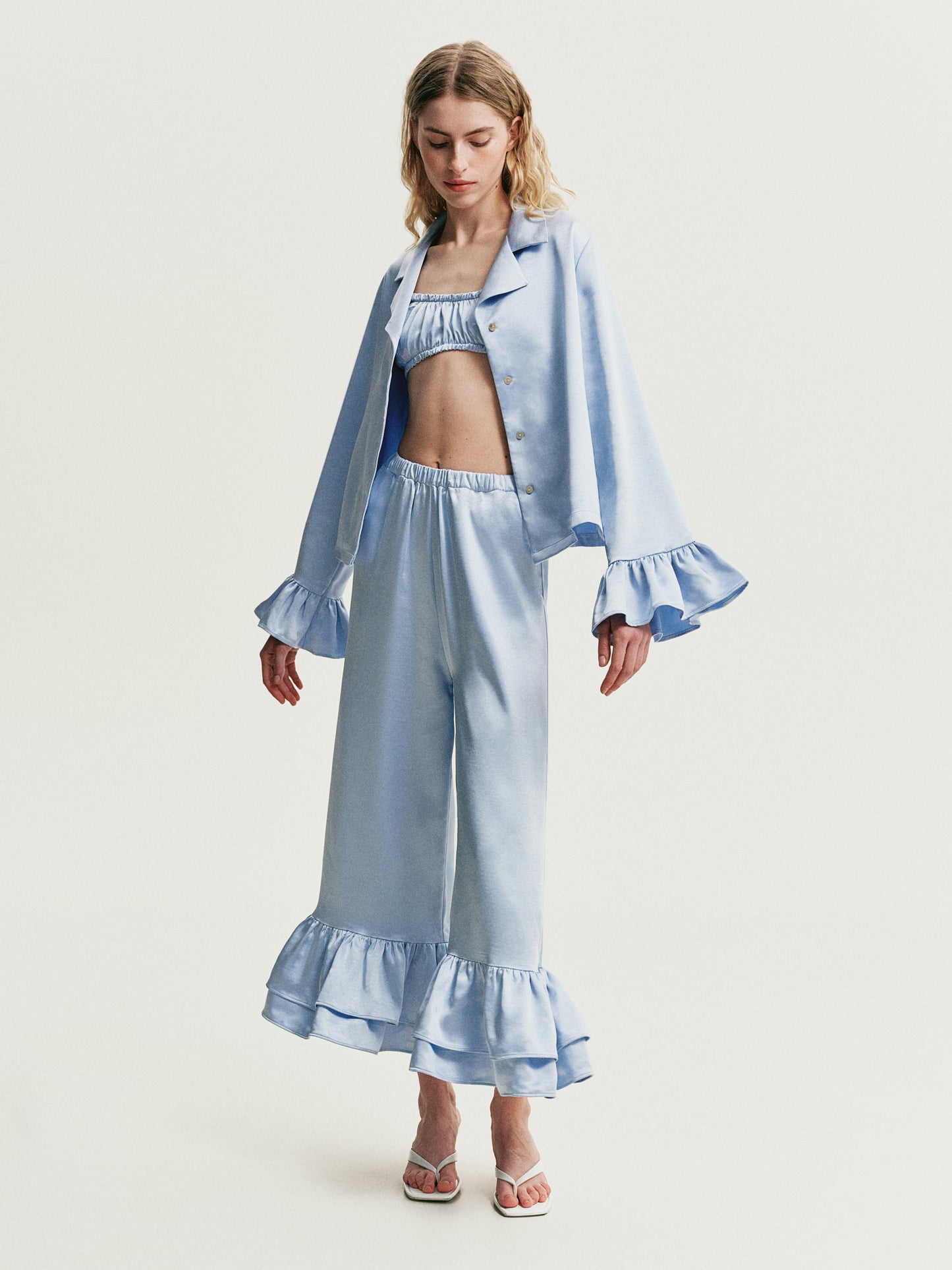 Blue pants with ruffles