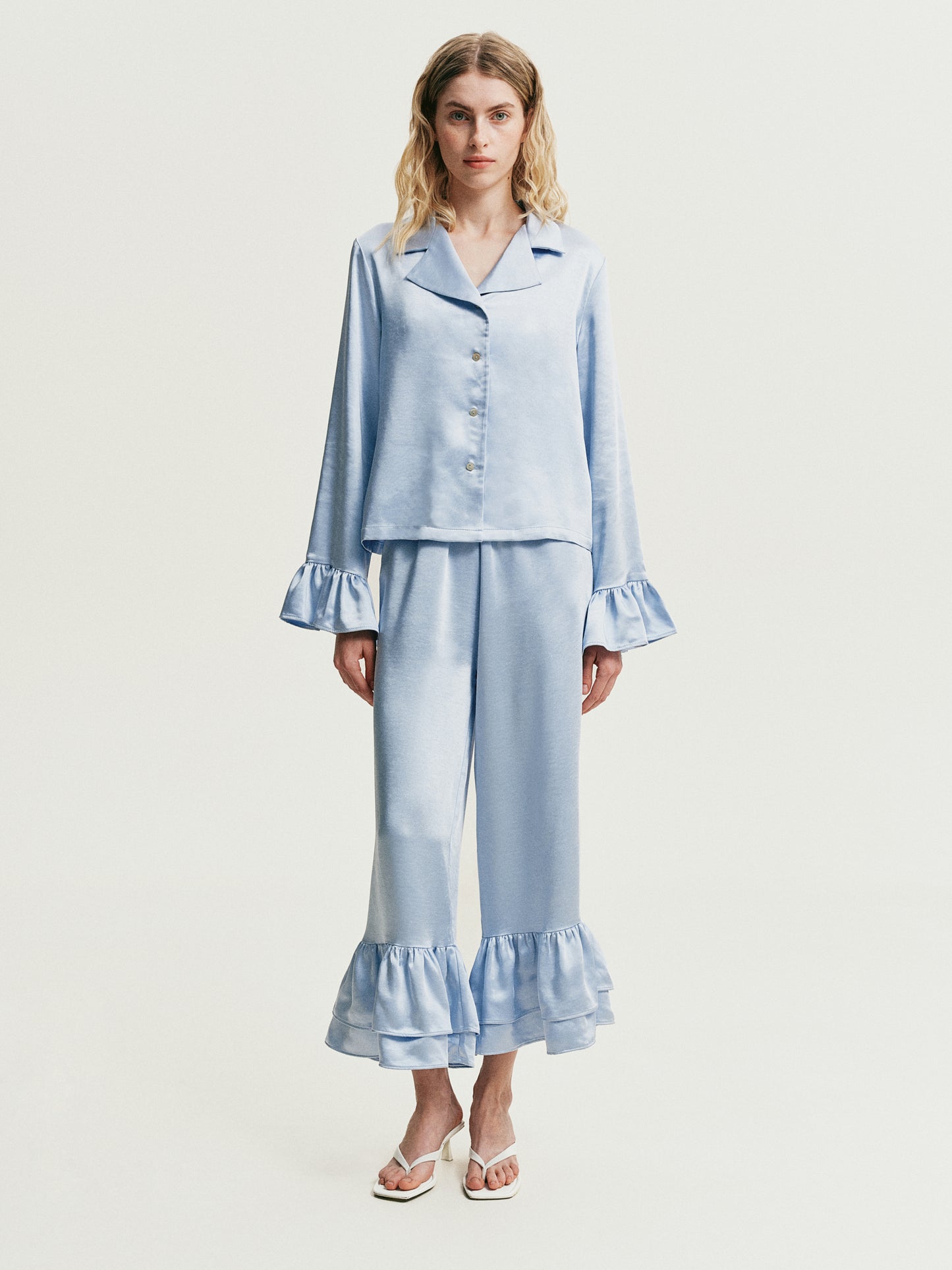 Blue pants with ruffles