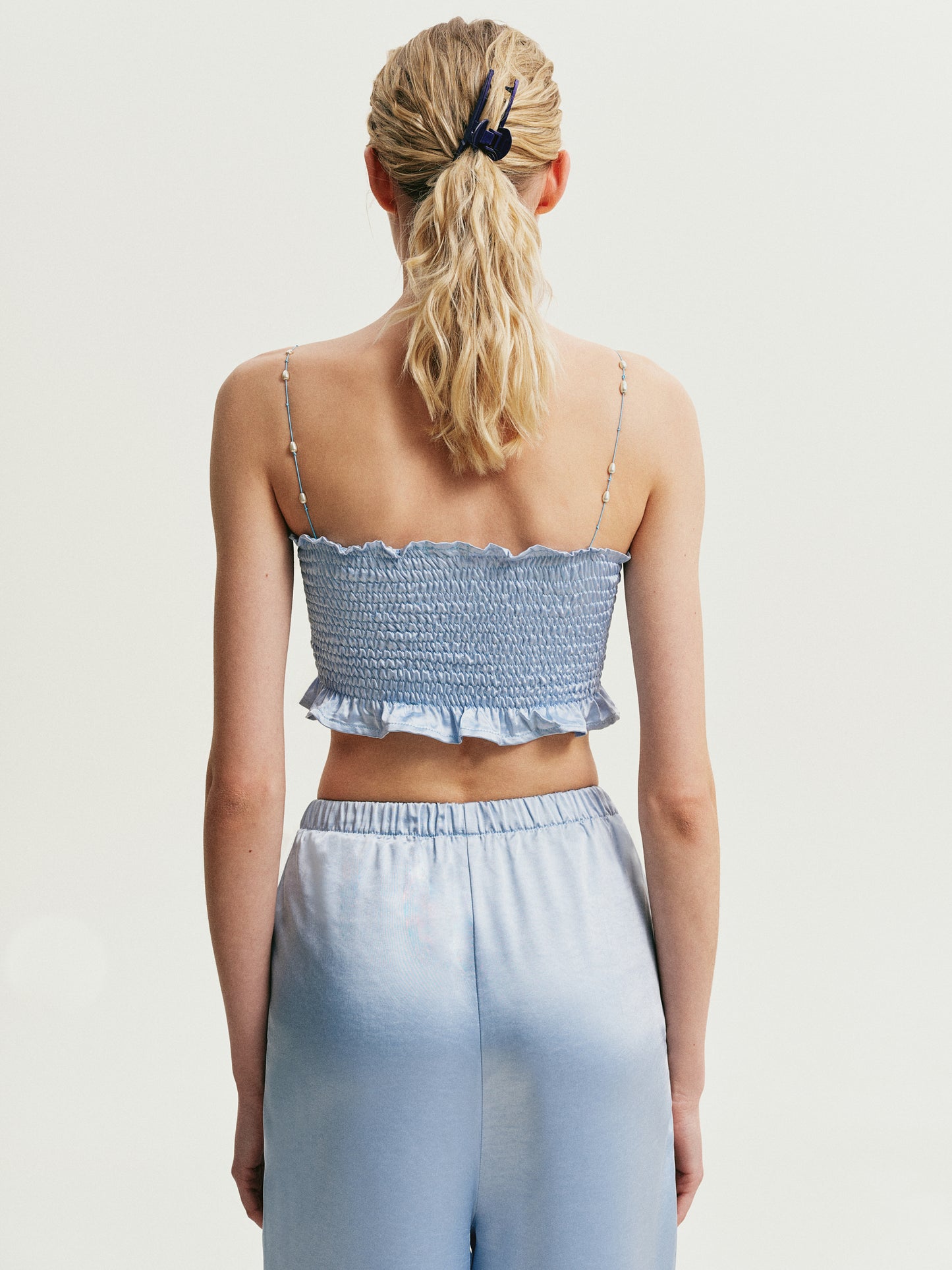 Blue top with pearls