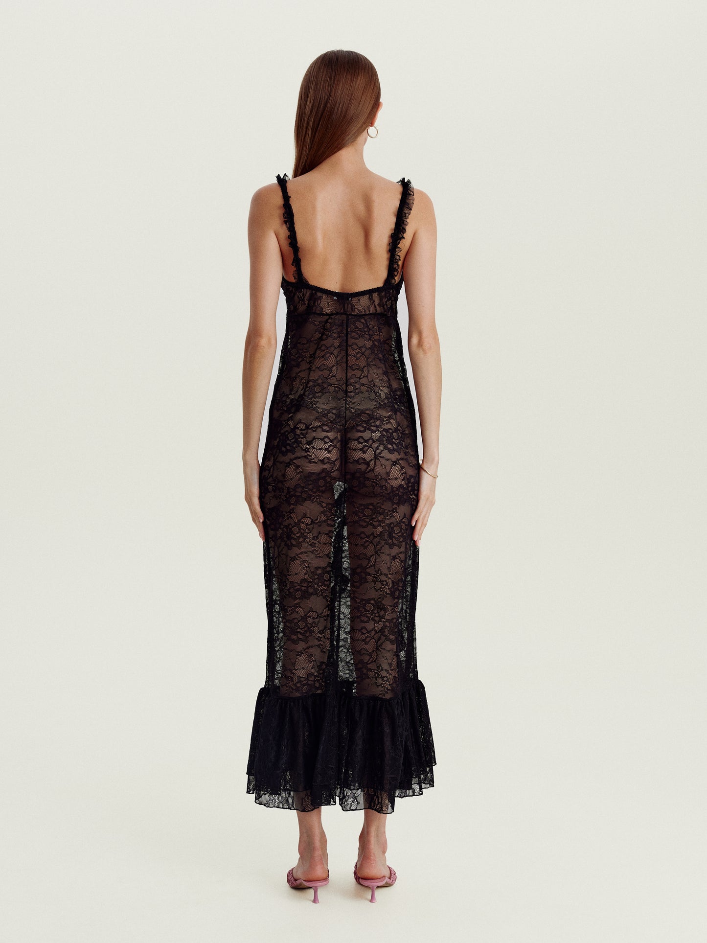 Lace maxi dress in black colour