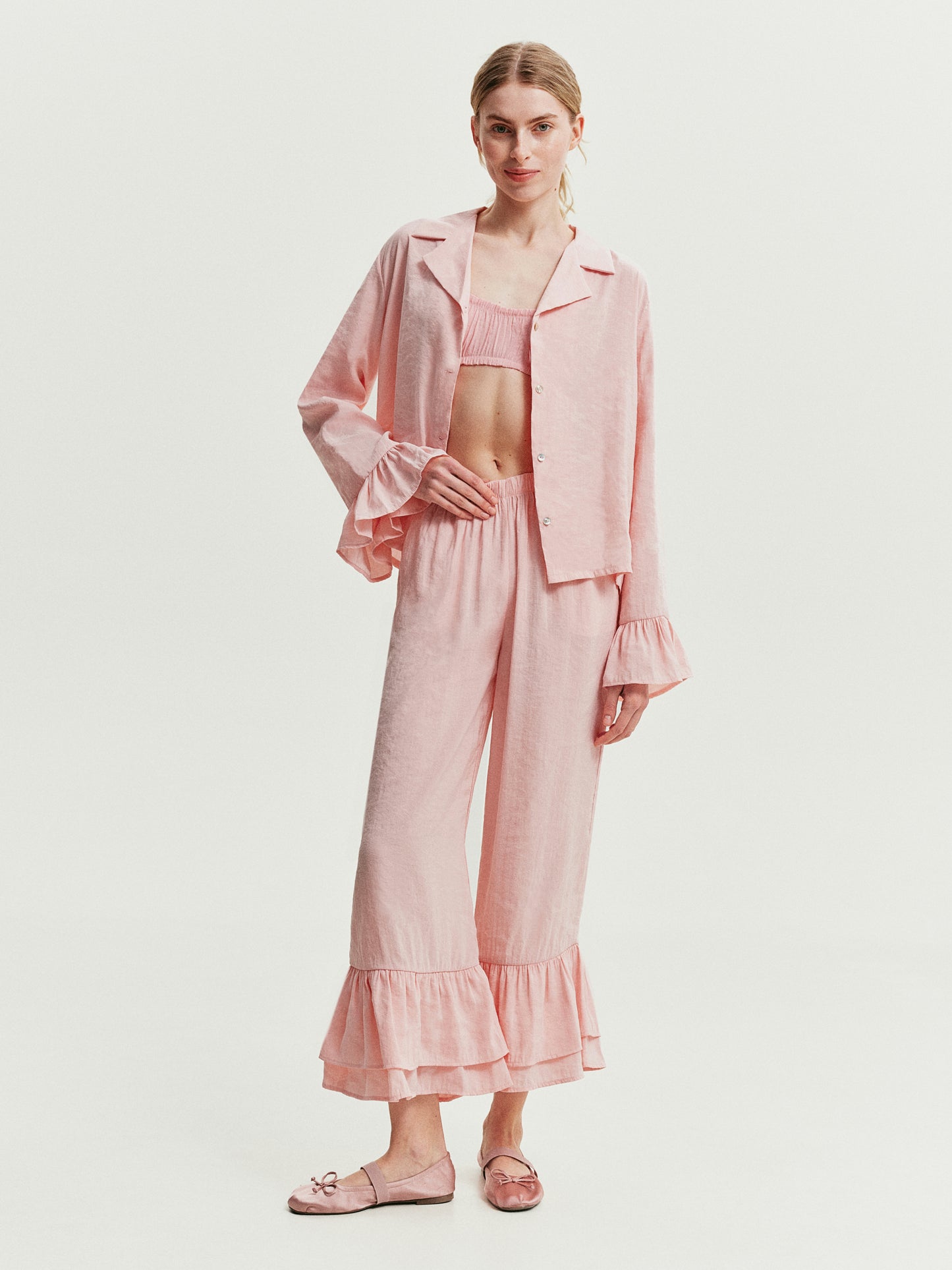 Pink pants with ruffles cupro