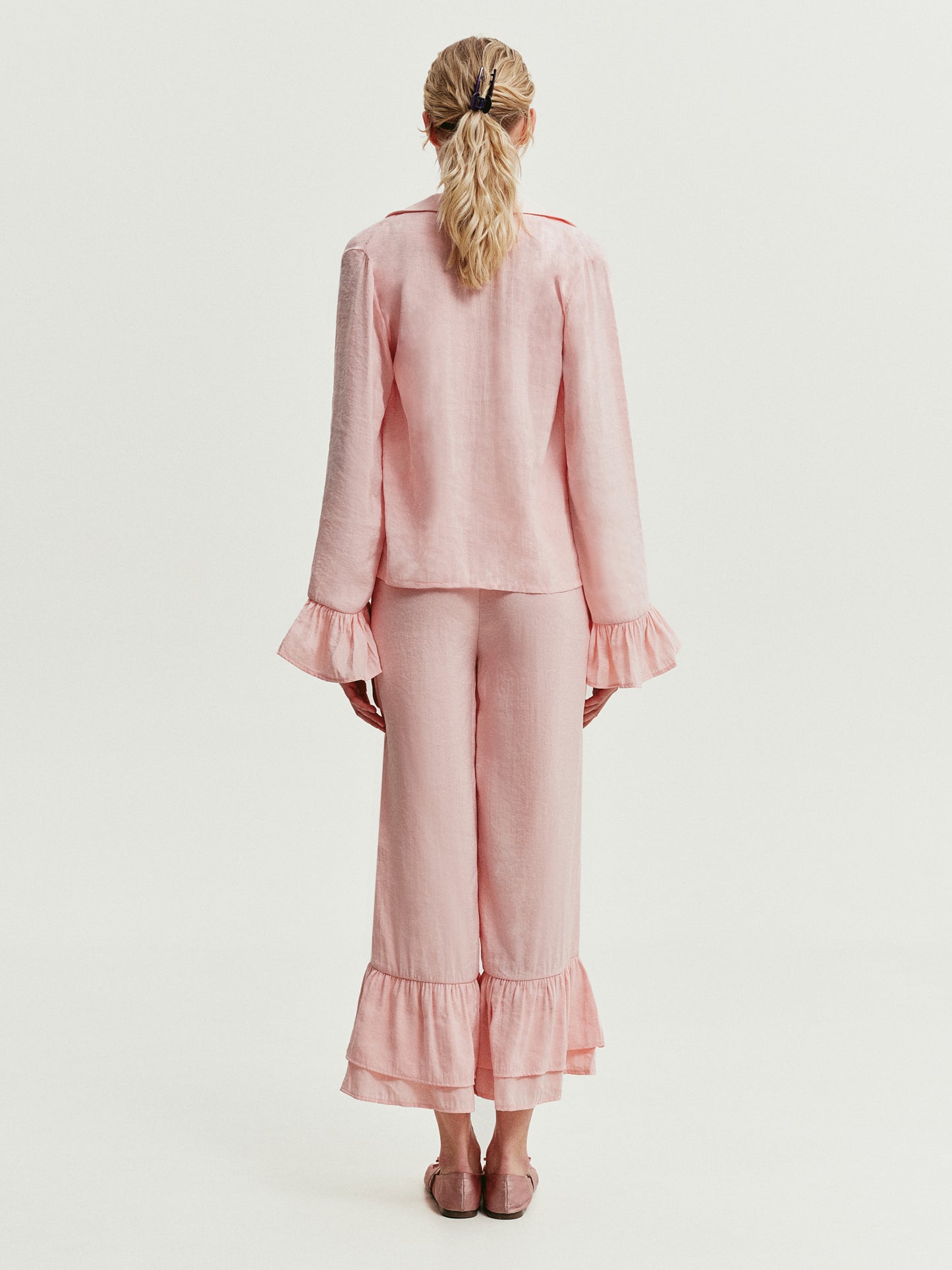Pink pants with ruffles cupro
