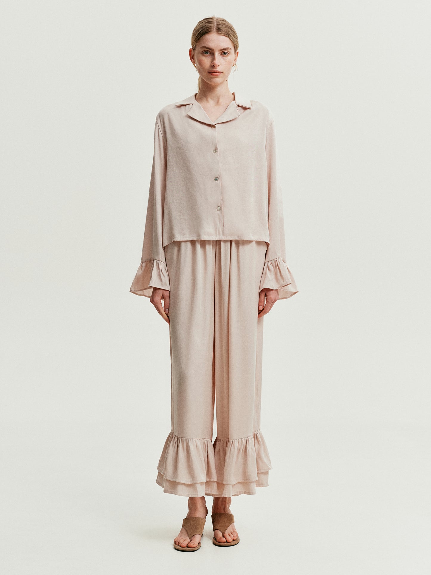Beige blouse with ruffles cupro