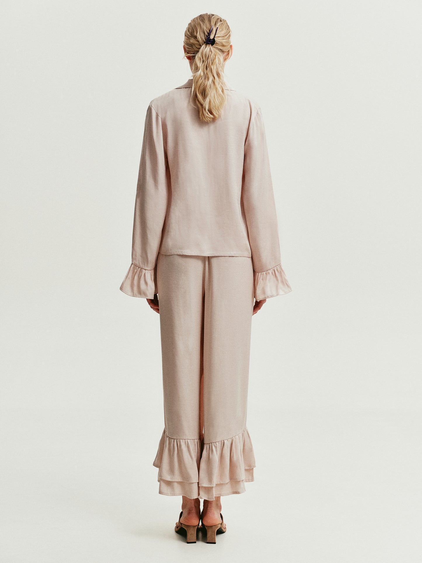 Beige blouse with ruffles cupro