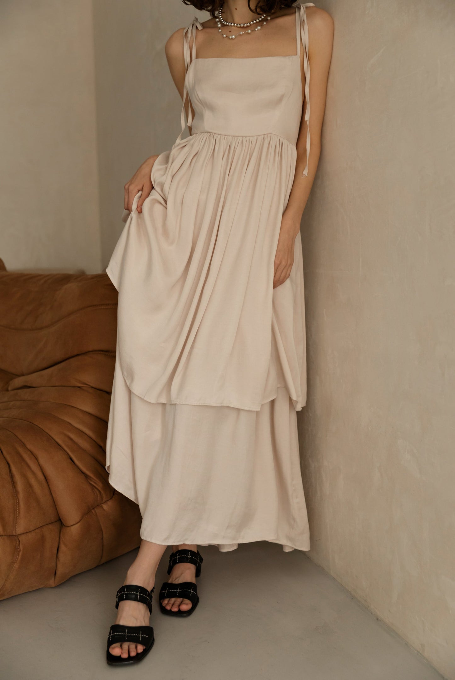 Two-layer beige dress