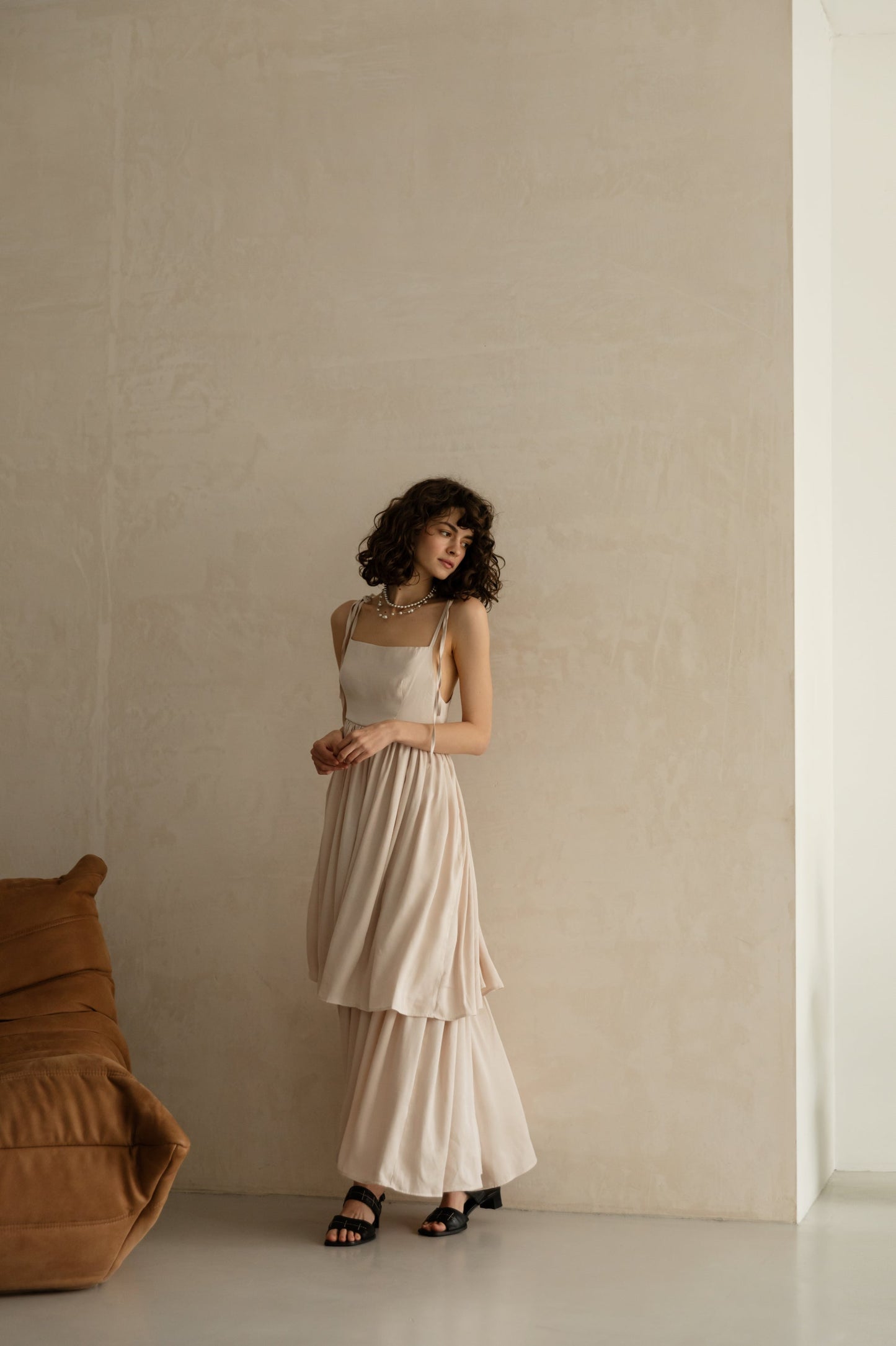 Two-layer beige dress