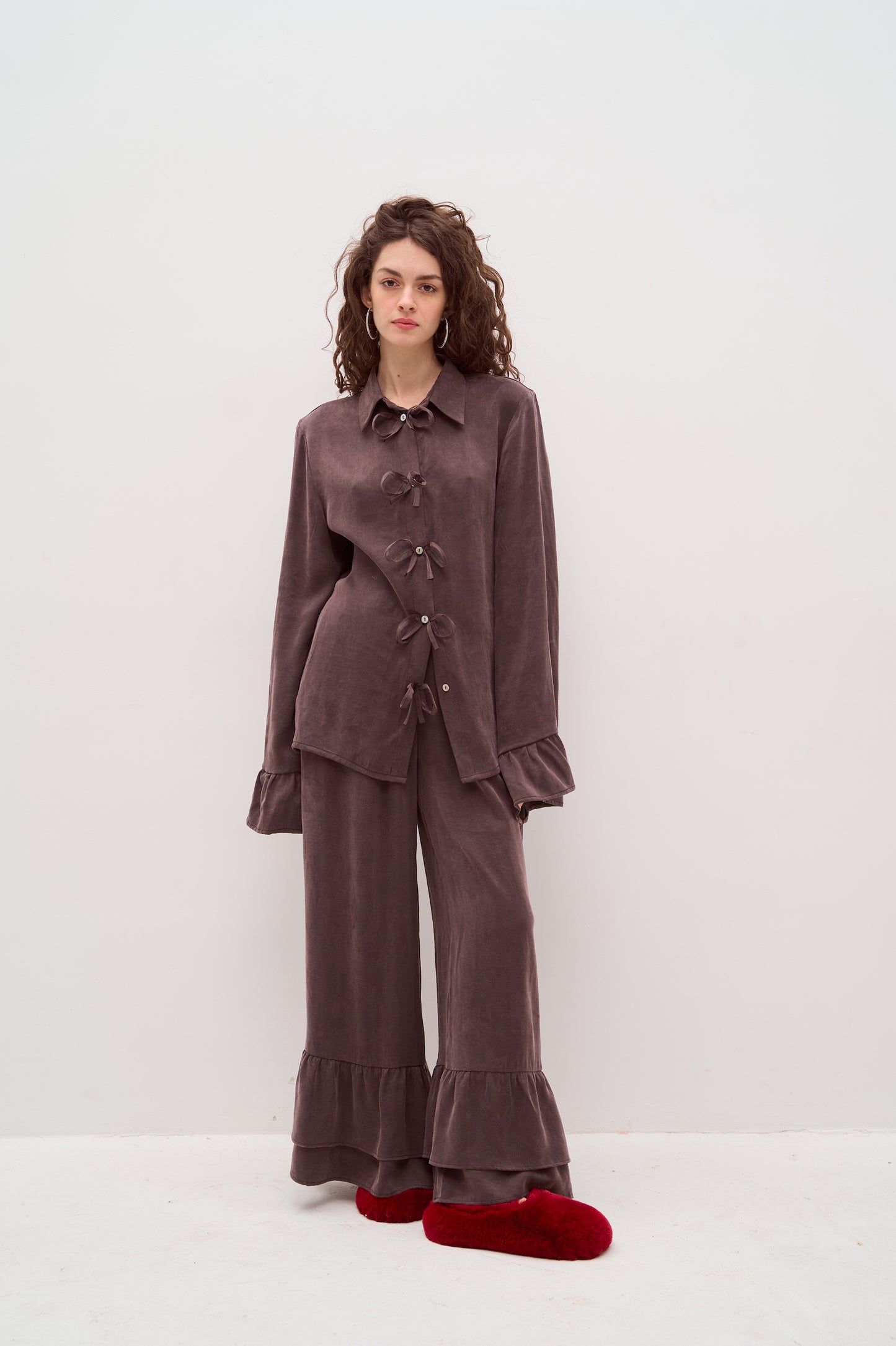 Purple blouse with ruffles