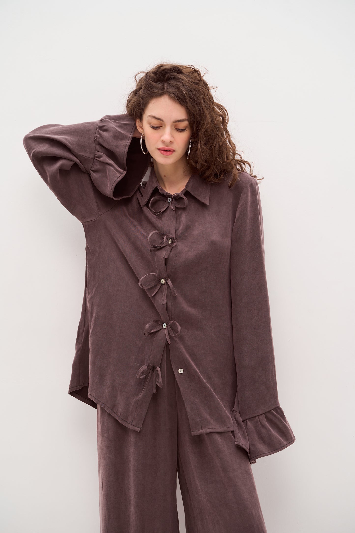 Purple blouse with ruffles