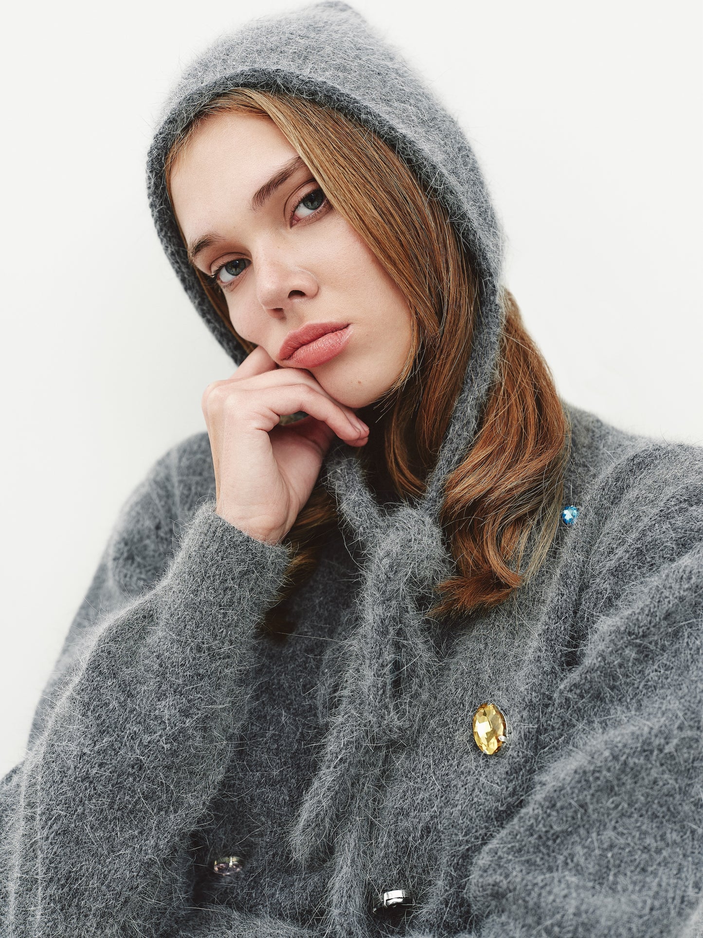 Knitted alpaca hood