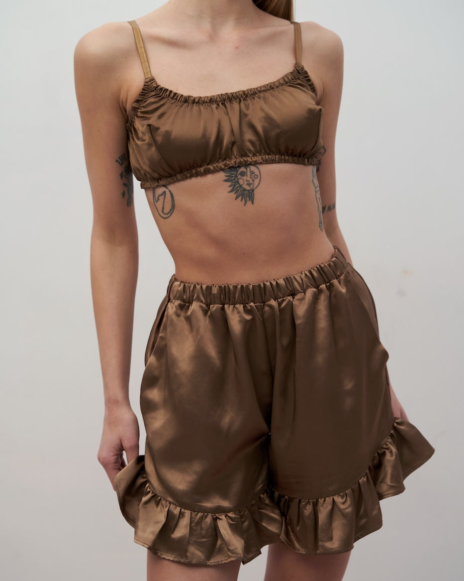 Brown ruffle shorts