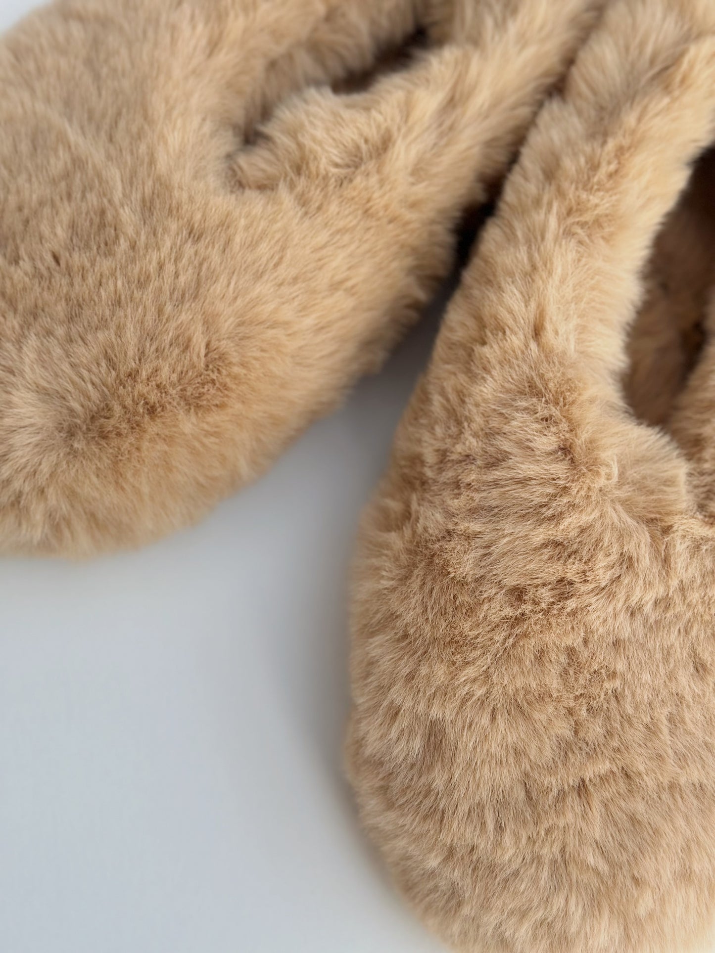 Fluffy beige home slippers