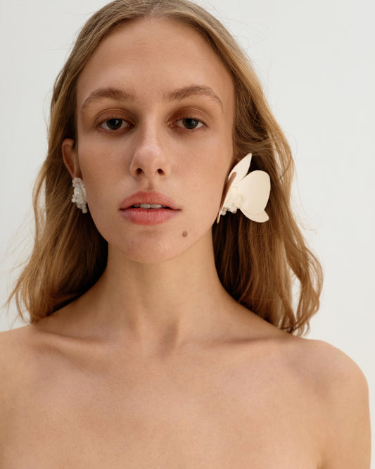 Pearl Orchid Beaded Earrings
