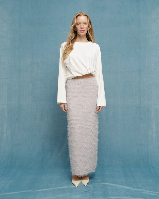 Feather-Texture Maxi Skirt