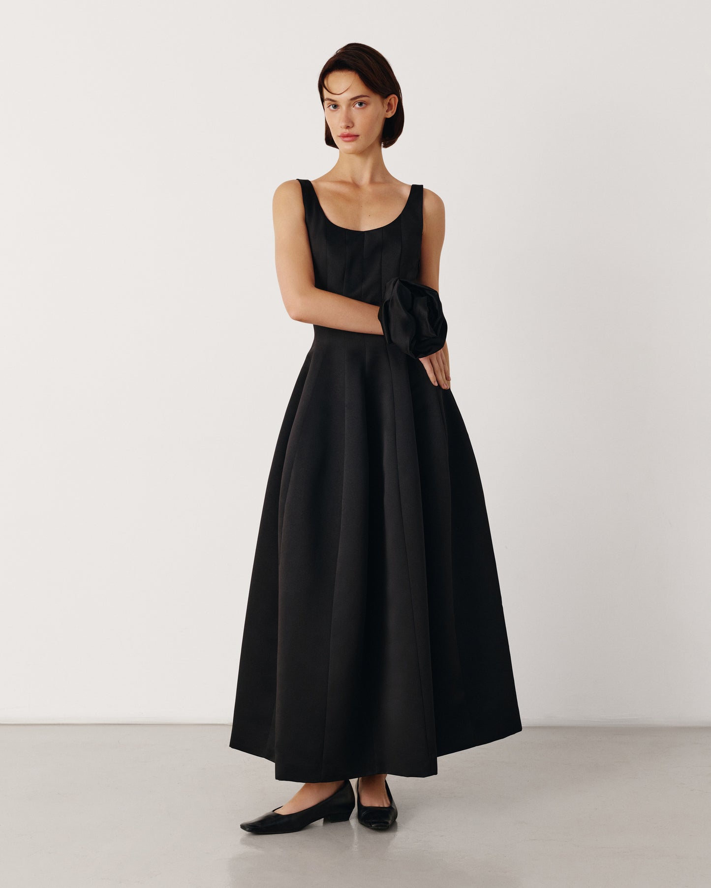 Black satin princess dress