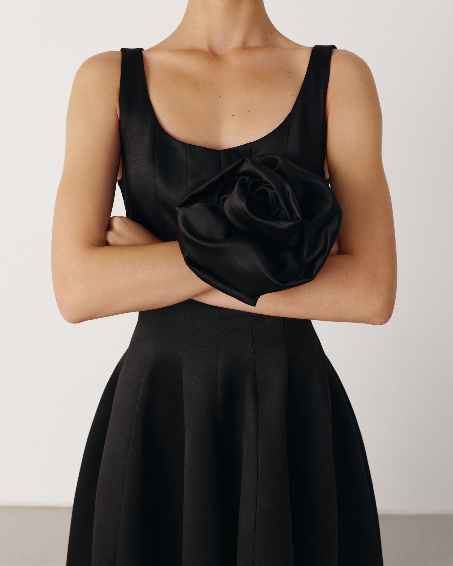 Black satin princess dress