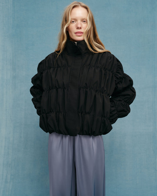 Black draped bomber jacket