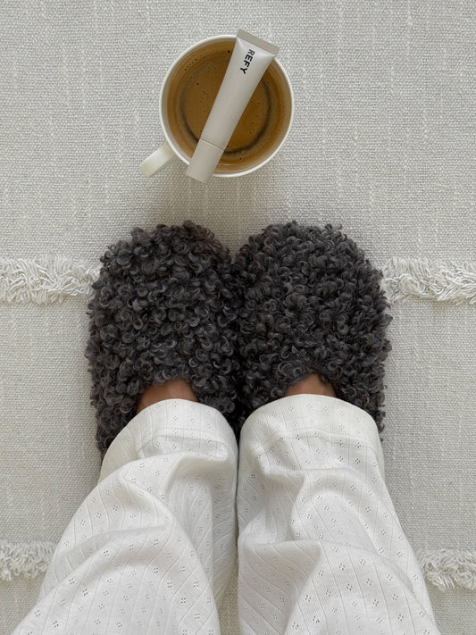 Fluffy gray home slippers