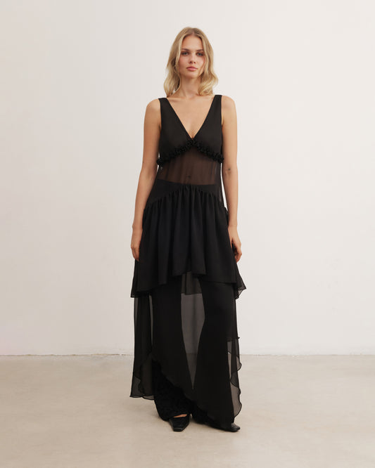 Black semi-sheer dress