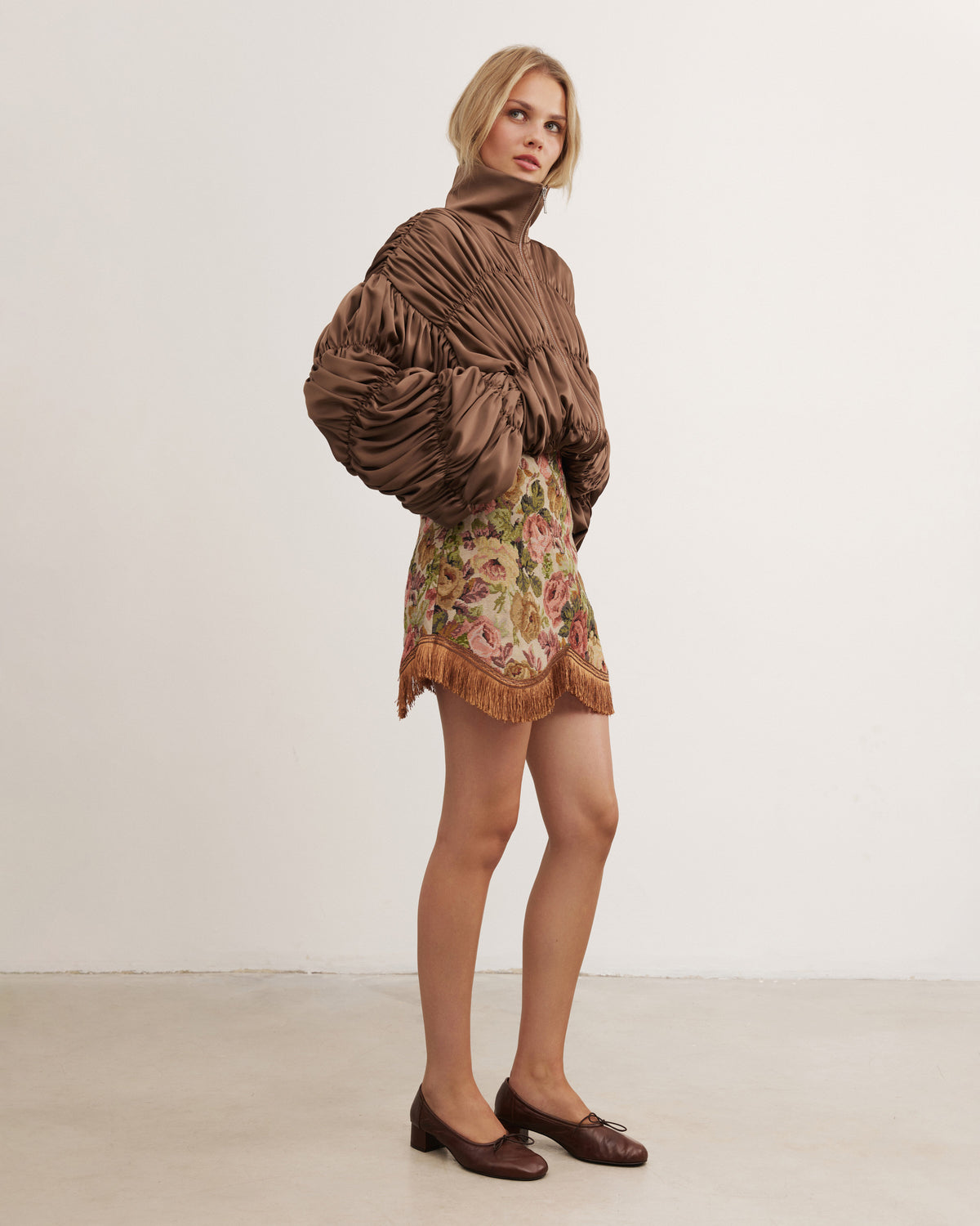 Brown satin bomber jacket
