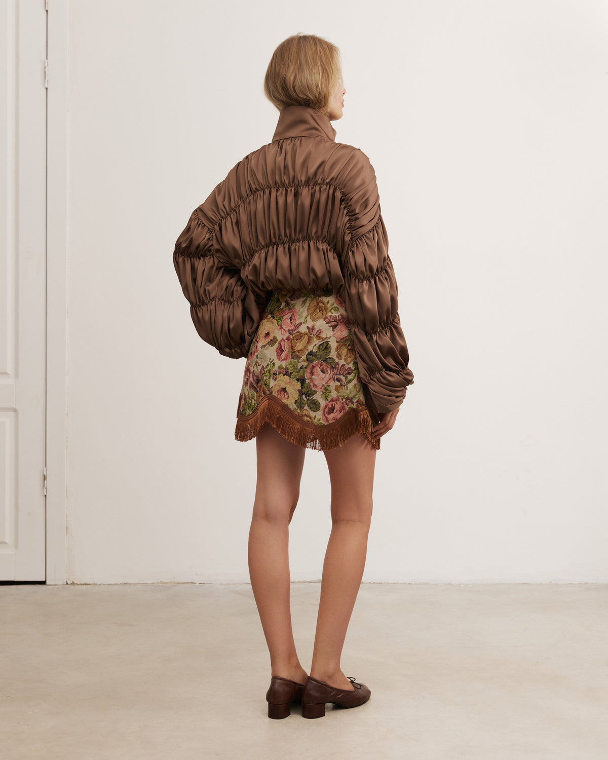 Brown satin bomber jacket