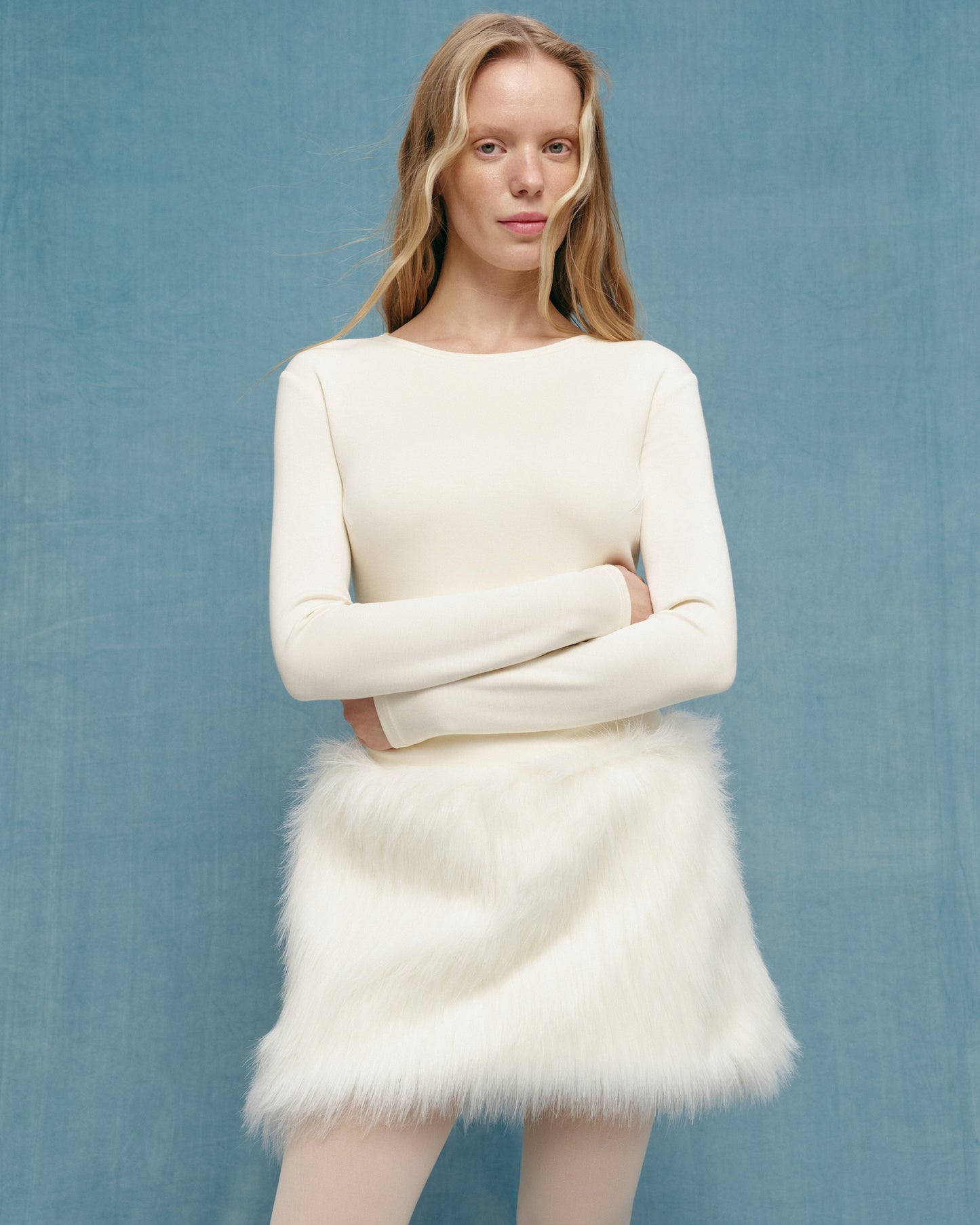 Faux Fur Trim Mini Dress