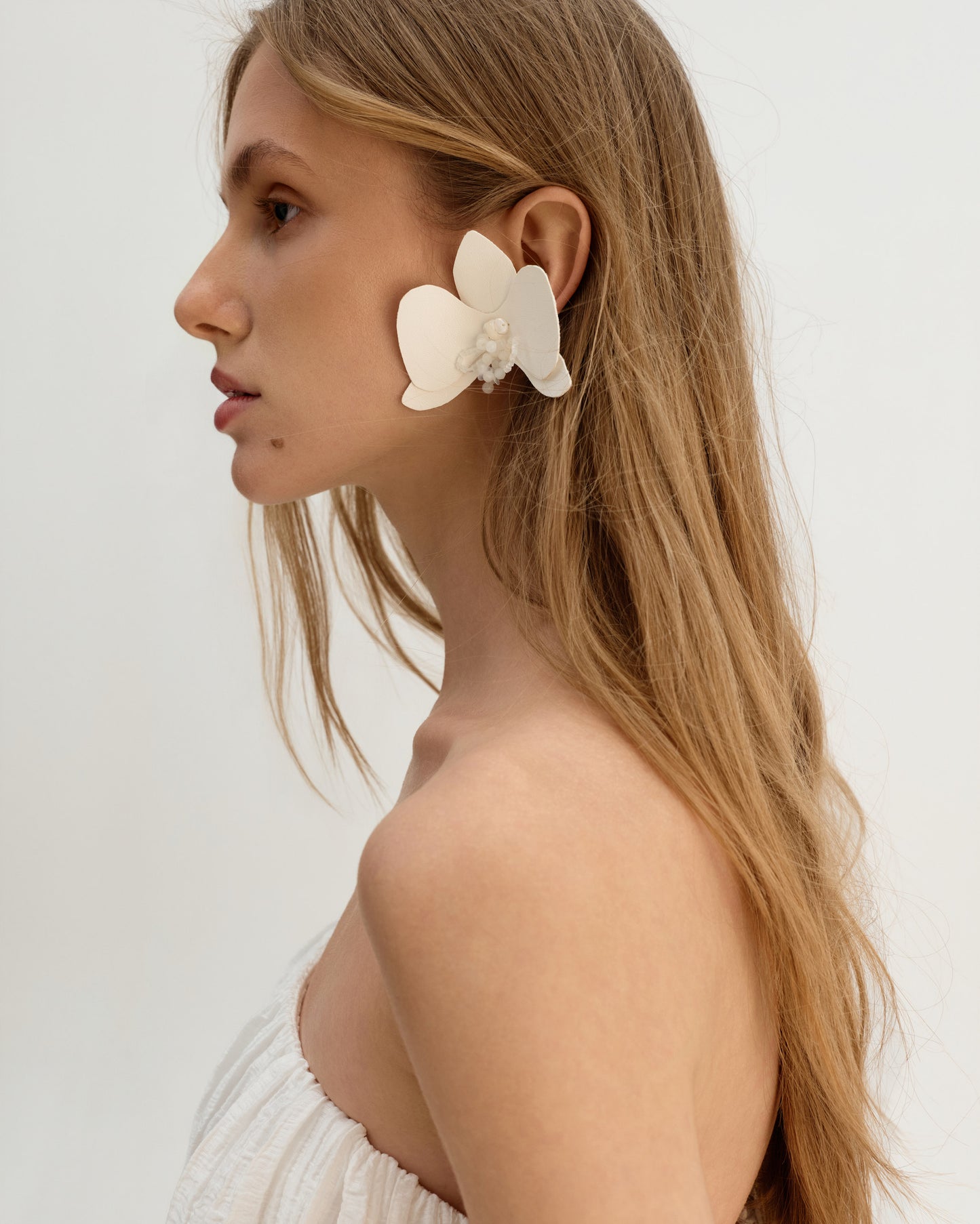Pearl Orchid Beaded Earrings
