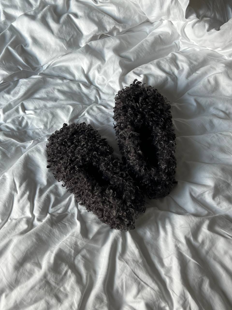 Fluffy gray home slippers