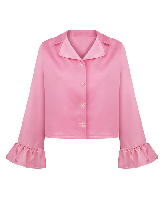 Блуза з рюшами рожева сатин