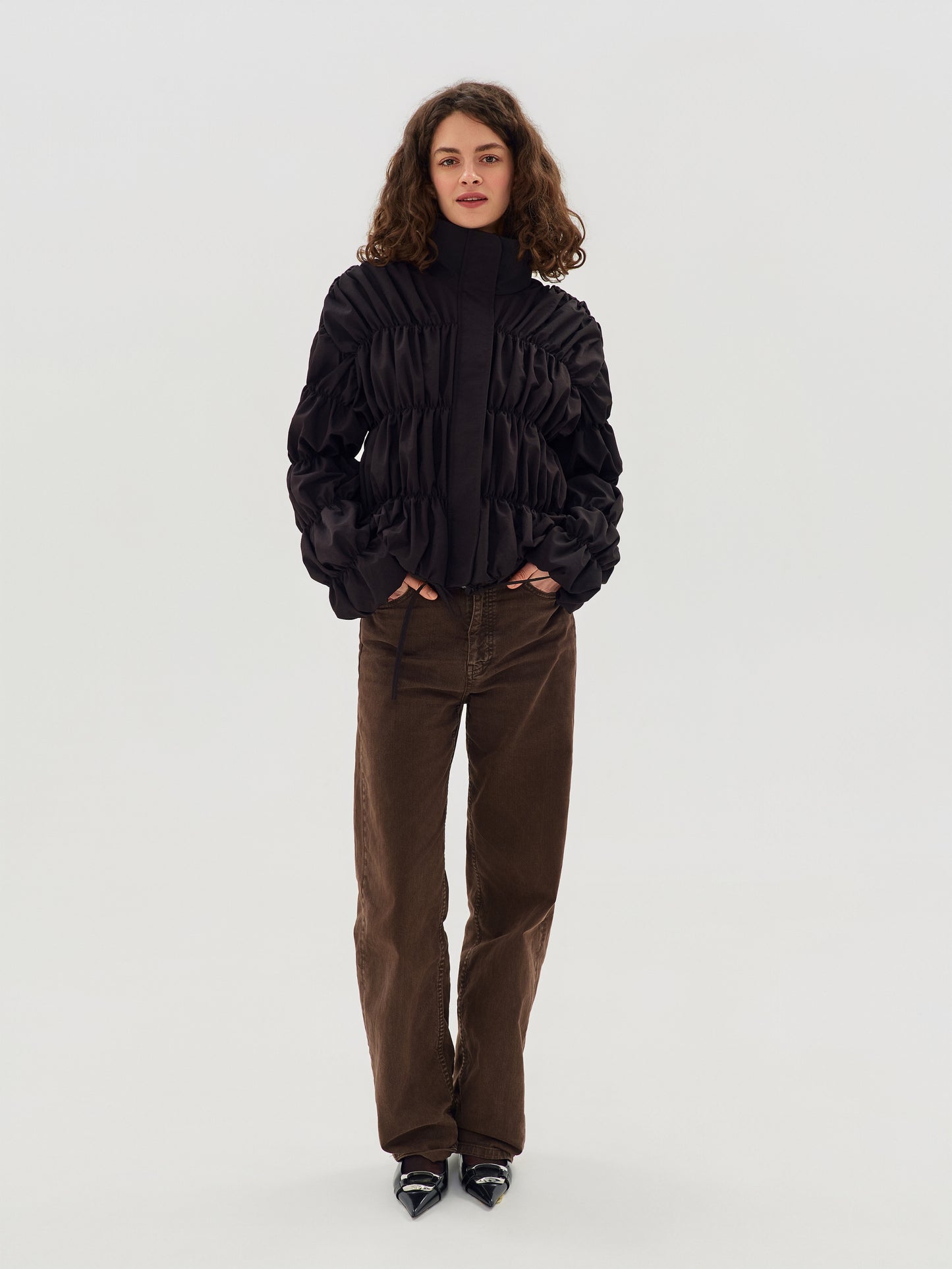 Black draped bomber jacket
