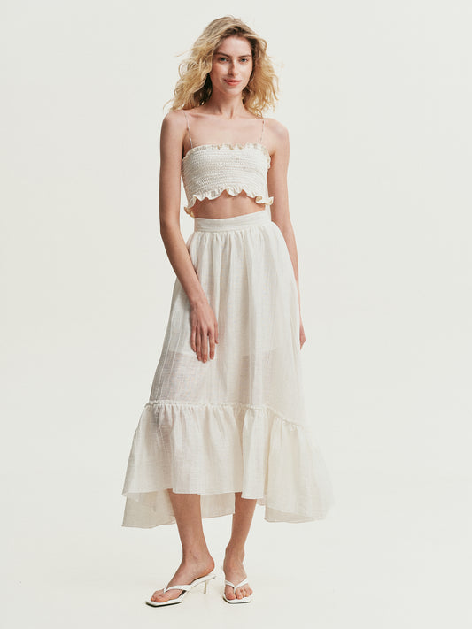 Maxi skirt with ruffle in milk