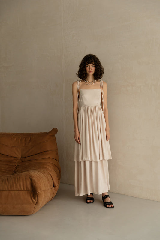Two-layer beige dress