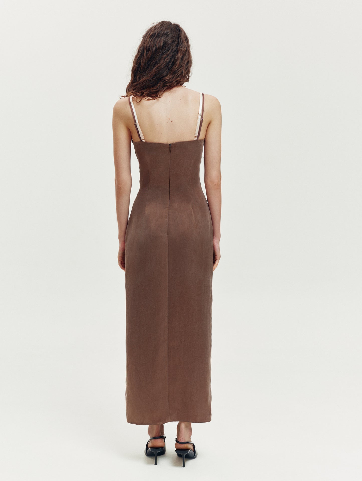 Brown maxi dress with milky lace