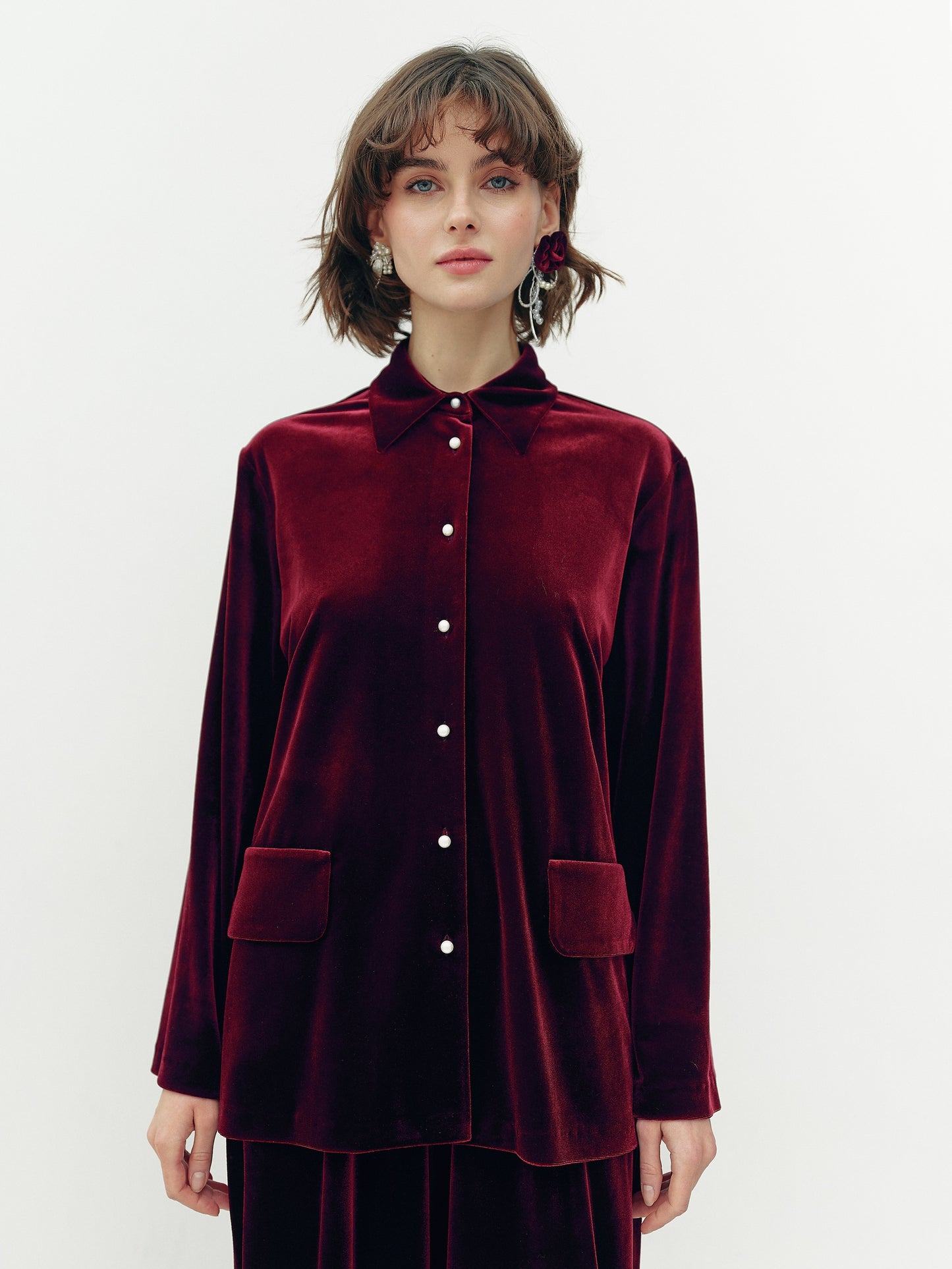 Velor blouse in wine colour