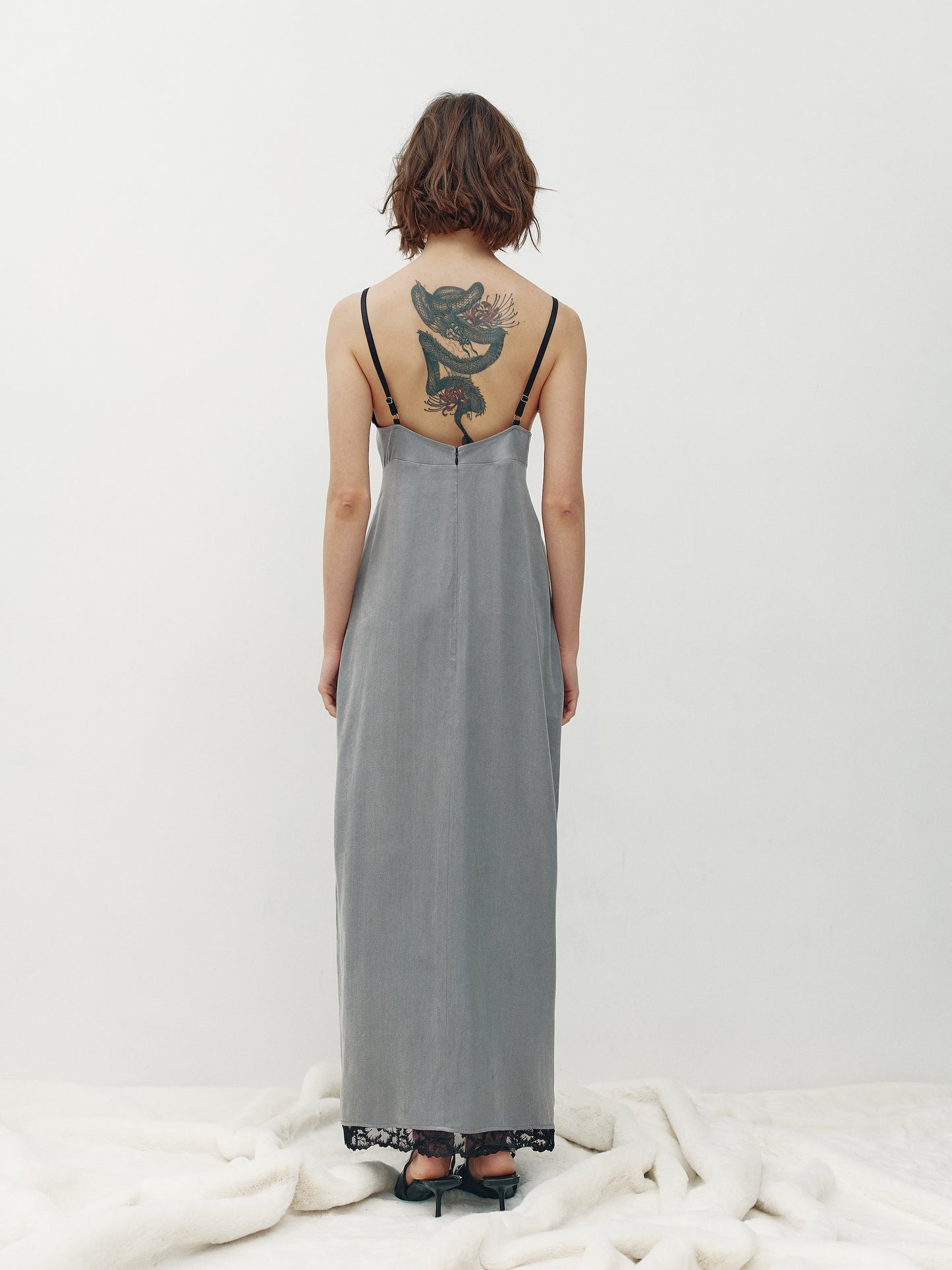 Gray maxi dress with lace